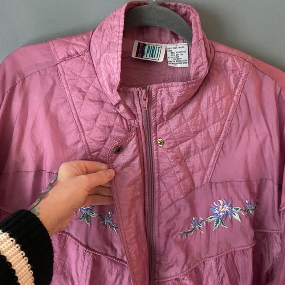 VTG BOLO SPIRIT womens L pink floral windbreaker quilted retro 90s mock neck - Picture 5 of 11